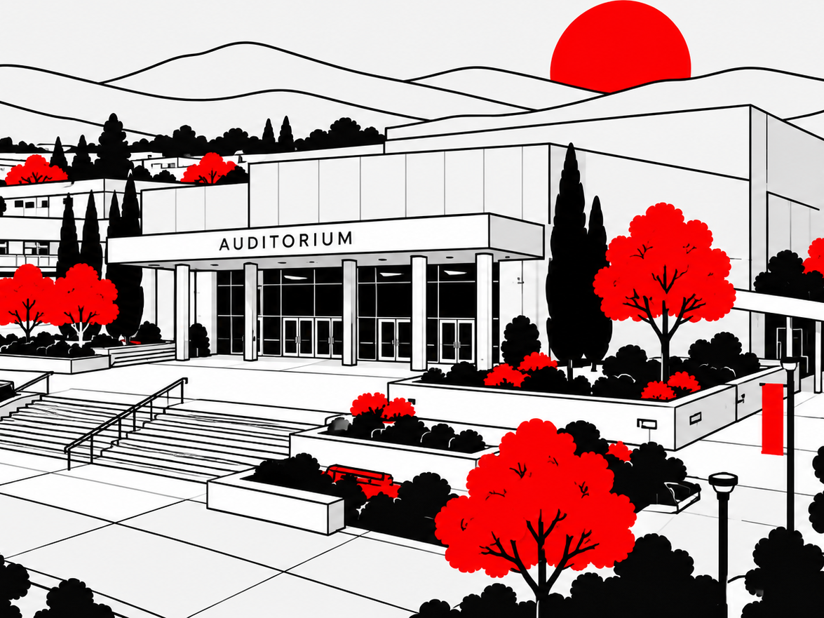 Monta Vista High School Auditorium at sunset